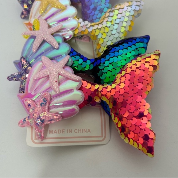 Mermaid Hair Accessories set of 6 Clip On Sequin Mermaid Tail Clips - Picture 8 of 16
